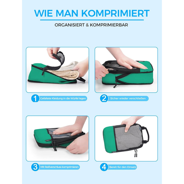 Набір кубиків для пакування багажу BAGLHER - Клатч-органайзер для валізи, зелений, водонепроникний