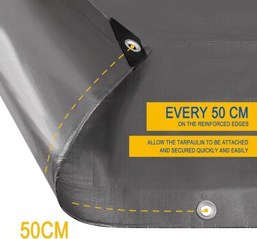 280g/m² Cover Sheet/Fabric Sheet made of PE [without recycled materials], waterproof and reinforced protective sheet for garden furniture, pool, car, trampoline, with 16m rope for securing (1.5x2m, Grey)
