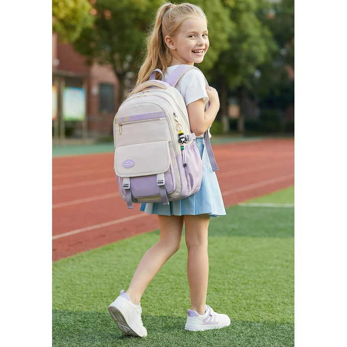 Шкільний рюкзак для дівчаток та хлопчиків-підлітків. Водонепроникний рюкзак з нейлону, легкий, з кількома кишенями. Ідеально підходить для школи, подорожей та спорту (зелений, світло-фіолетовий)