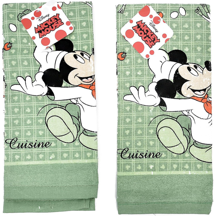 Disney Dish Towels 2 Piece Set Kitchen Cloths (Mickey Mouse Green)