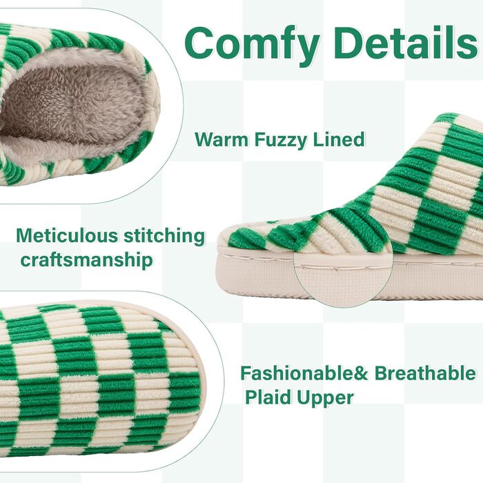 Тапочки халатні Guyarns для дому, чоловічі та жіночі, з м'якого фетру, з піною з пам'яті, в клітинку, з неслизькою підошвою, для спальні, взуття для дому, у формі хмари, зелені, 36/37 EU