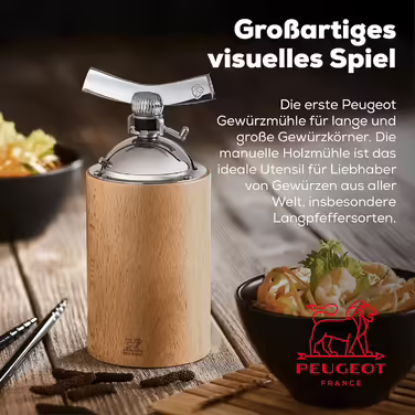 Peugeot Isen Manual Pepper Grinder, Classic Grind Setting, Height: 16 cm (6.3 inches), Wood/Stainless Steel, Natural, 35396