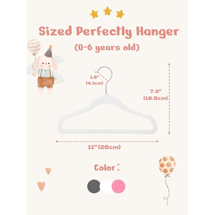 Набір дитячих вішалок для одягу House Day (30 шт.), 28 см, з оксамитовим покриттям, білі