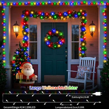 Льо́хтова́ гірля́нда JXLEDAYY для зовні́шнього викори́стання, 36 метрів, 1200 LED, 8 режимів, таймер, пульт дистанційного керування, водонепроникна, для балкона, двору, саду, вечірки, весілля (тепле біле світло)