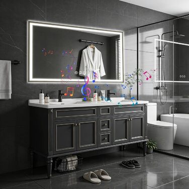 Дзеркало для ванної кімнати 50x70 см з LED-підсвічуванням, антизапарник, диммер, 3 кольори світла, Bluetooth