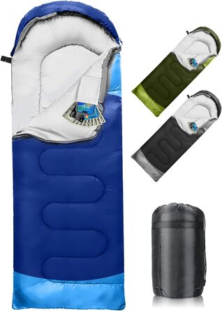 Спальний мішок 3-4 сезони, водонепроникний, ультралегкий, 220*75см (Блакитний) - для кемпінгу, подорожей, походів