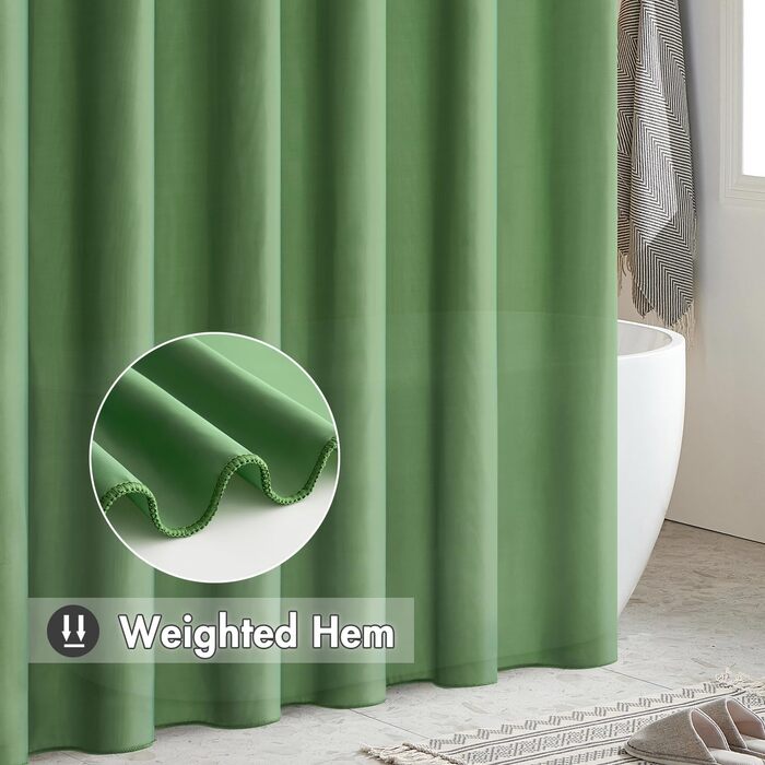 Шторка для душу MIULEE 180x200 см, зелена, водовідштовхувальна, антигрибкова, текстильна, для ванни та душу, з 12 кільцями