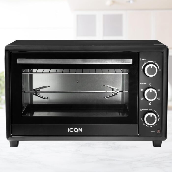 Міні-піч ICQN 50L з конвекцією, 1800 Вт, підсвічуванням, 5 функцій, таймер 60 хв, комплект форм для випічки