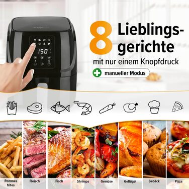 MAXXMEE Цифрова аерофритюрниця 3 л, 1300 Вт, 8 програм, гриль, конвекційна піч, таймер, багатофункціональна (фритюрниця, гриль, випічка, розморожування, підігрів, збереження тепла)