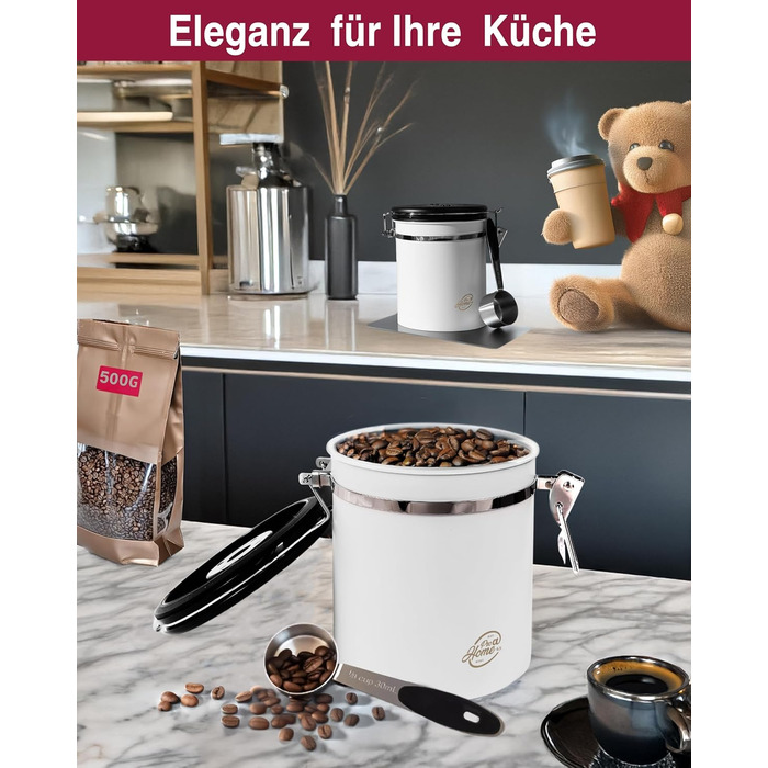 Контейнер для кави 500г з нержавіючої сталі з дозатором та календарем, 1,5л, стильна упаковка