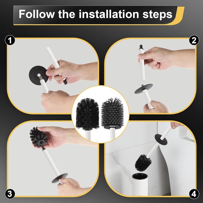 Металева щітка для унітазу Dazi з підставкою, 2 шт. для глибокого очищення, захист від бризок та засорювання (білий)