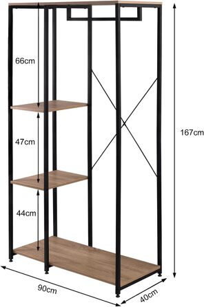 WOLTU Clothes Rack - Organised Clothes Rack, Wardrobe Clothes Rail, Laundry Rack, Open Wardrobe with 4 Shelves for Bedroom, Hallway, Wood and Steel