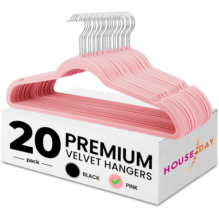 Вешалки для одягу HOUSE DAY, 20 шт. - вешалки з оксамиту, для костюмів, штанів, широкі, обертаються на 360°, рожеві