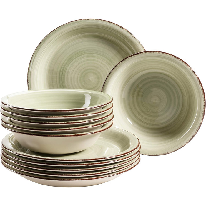 Набір тарілок MÄSER Bel Tempo II (12 шт.) – ручна робота, зелений, стеатит, на 6 осіб