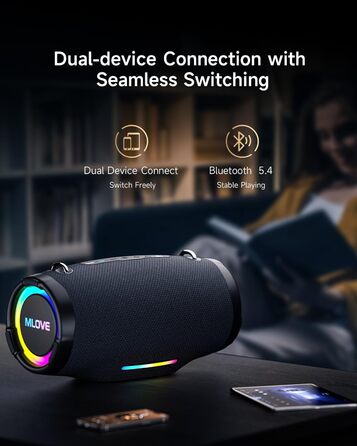Портативна Bluetooth колонка MLOVE E90 80W з RGB підсвіткою, водонепроникна IP65, TWS, стереозвук для вечірок на природі