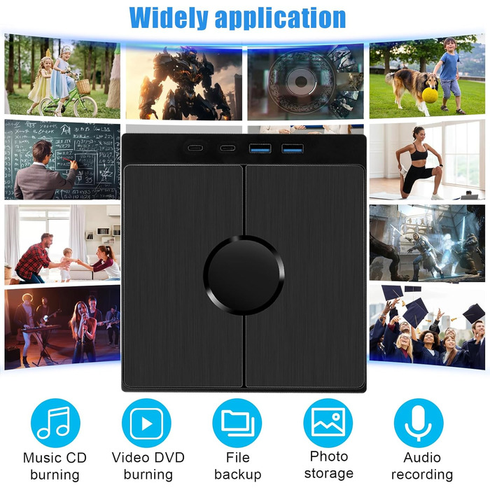 Зовнішній CD/DVD привід USB 3.0 Type-C з картридером SD/TF, портативний CD/DVD записувач для ноутбука, ПК, MacBook (Windows, macOS, Linux)