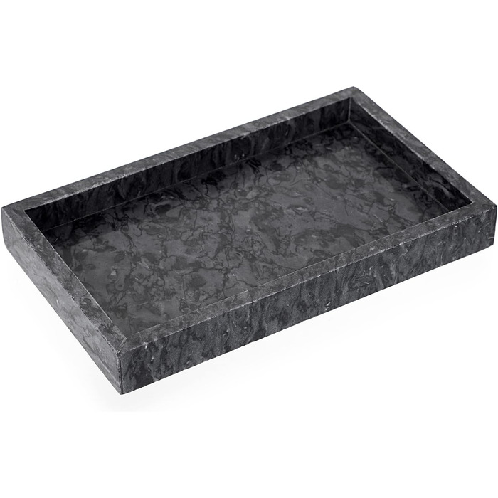 BSTKEY Natural Marble Serving Tray for Coffee Table, Rectangular, Jewelry Tray, Organizer, Decorative Bathroom, Vanity, Toilet Tank, Bathtub Tray, 25x15 cm (black)