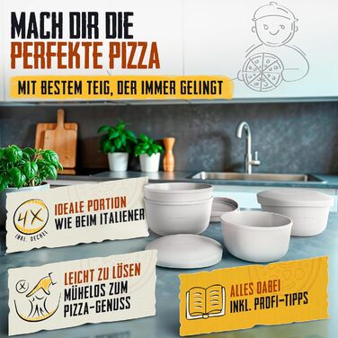 LOEWERK Pizza Ball Box with Lid – 4-Piece Set – Breathable Dough Box for Perfect Pizza Dough - Space-Saving Silicone Pizza Dough Box with Lid, Pizza Box, Pizza Ballenbox, Proofing Box – Olive/Gray (4 Pieces gray)