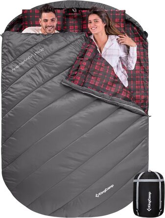 KingCamp 2-Person Sleeping Bag - Winter Warm Outdoor Sleeping Bag for Camping & Travel - 3-4 Season, Lightweight, with Flannel Pillows