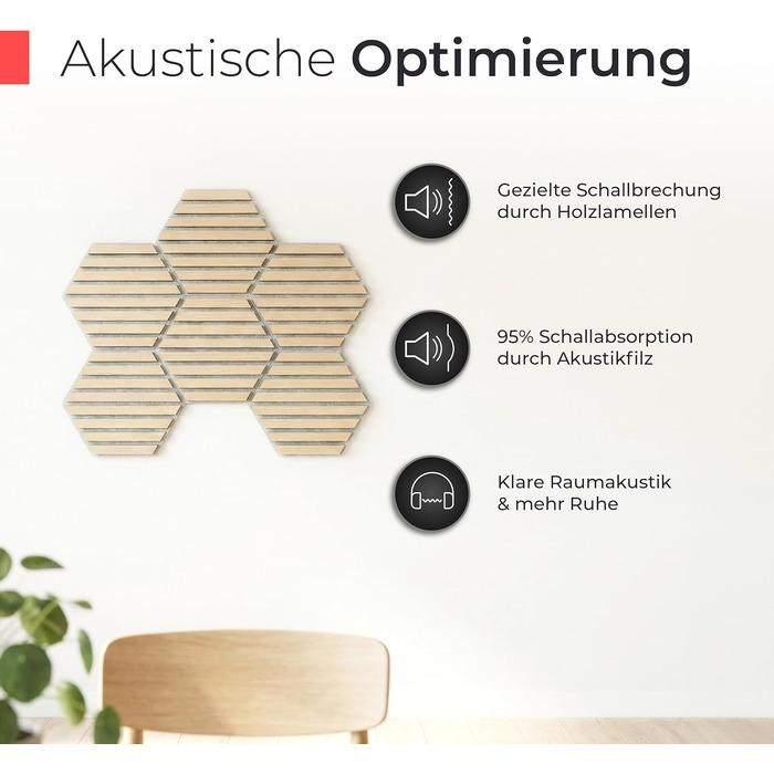 Акустичні гексагональні панелі з натурального горіха та чорного фетру, самоклеючі 3D-панелі для звукоізоляції та декору стін, набір 9 шт (30x26 см)