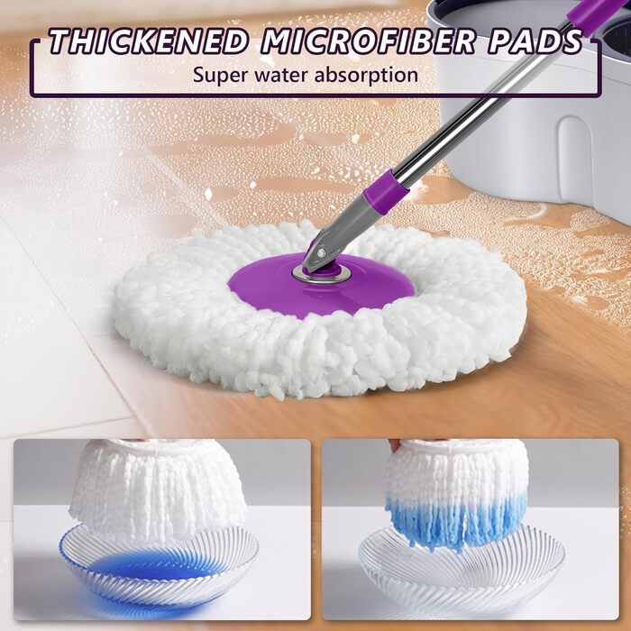 Мастхом Вішмоп-Еймерсистема: обертовий моп 360°, відро з вичавкою, мікрофібра, 3 насадки, система для миття підлоги (фіолетовий)