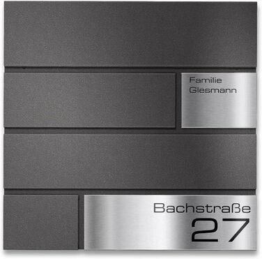 Поштова скринька Metzler G антрацит, порошкове покриття RAL 7016, гравіювання, табличка з нержавіючої сталі, настінний монтаж, 37x37x10.5 см