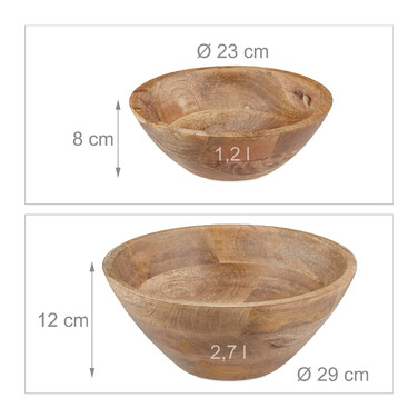 Relaxdays Salad Bowl 2-Piece Set Mango Wood
