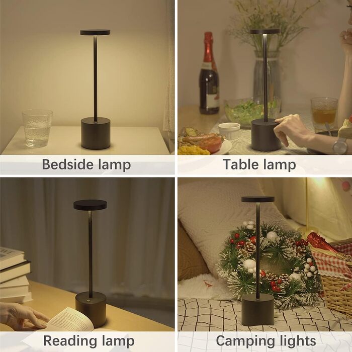 LED-лампа Hapfish настільна акумуляторна з пультом, чорна. Алюміній, 3 режими, регулювання яскравості. Для столу, балкону, нічника.