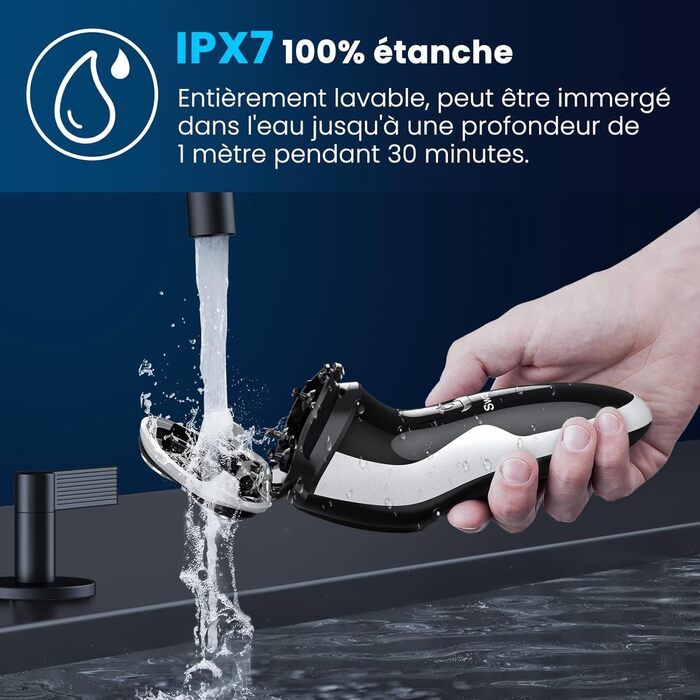 Електричний чоловічий бритва SweetLF з прецизійним тримером та функцією вологого/сухого гоління, IPX7 водонепроникний, з індикатором заряду (блакитний/чорний срібний)