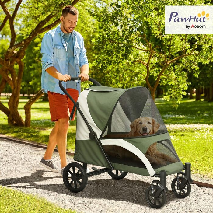 PawHut Будка-переноска для собак та котів, складана, до 30 кг, з подушкою, сітчастими вікнами та кишенями для зберігання (темно-зелений)