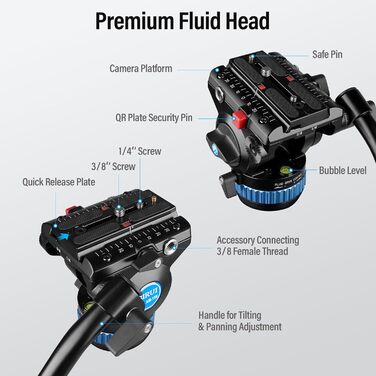 Штатив SIRUI AM-15S з плавним голівкою: професійний штатив/відеоштатив/трипод для камер, максимальне навантаження 10 кг