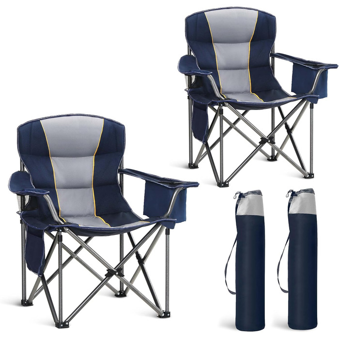 Крісло для кемпінгу High Point Sports 2 шт., блакитне, складне, 200 кг, з підлокітниками та кишенею для напоїв