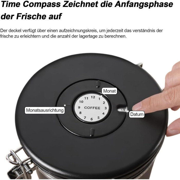 Герметична кавова банка з нержавіючої сталі, 1,8 л. З мірною ложкою та індикатором дати. Для кави, чаю, горіхів, какао. Зберігає свіжість надовго. Білий (Чорний) колір