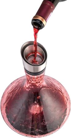NEU PACIFIC YOUYAH YouYah Decanter Set, Red Wine Carafe with Integrated Aerator, Wine Aerator, Wine Gift, Stainless Steel Spout Lid, Filter, 100% Hand-Blown Lead-Free Crystal Glass