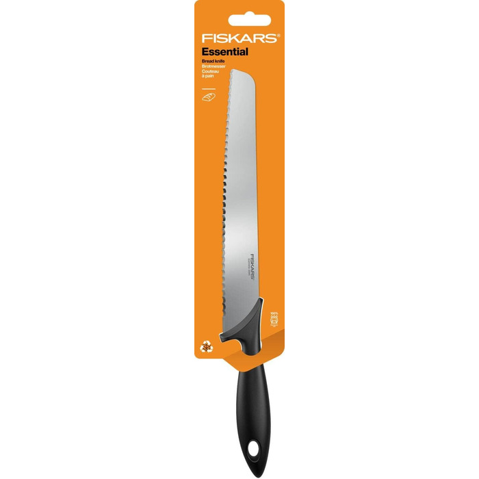 Ніж для хліба Fiskars Essential з хвилястим лезом, 23 см, пластик/нержавіюча сталь, чорний/сріблястий