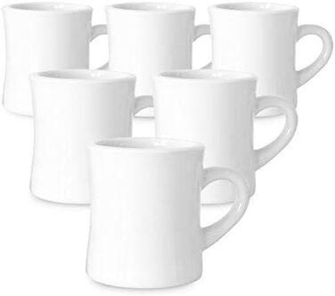 Serami Original Coffee Mug Set, 325 ml, White, Ceramic Mugs, ideal for kitchen, travel, and hot tea, Retro Waffle House Cup with Handle, Durable Coffee Mugs (Set of 6)