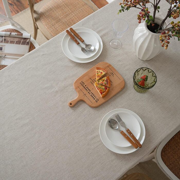JaeMoose Tablecloth Washable Linen Cotton Rectangular Table Cover Washable Placemat for Home Kitchen Dining Table Tablecloths Decoration Party (Linen, 140 x 220 cm)