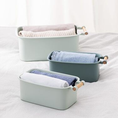Navaris 4x Storage Box Storage Crate with Wooden Handle - Plastic Box Organizer for Storage - Container Box for Bathroom Kitchen