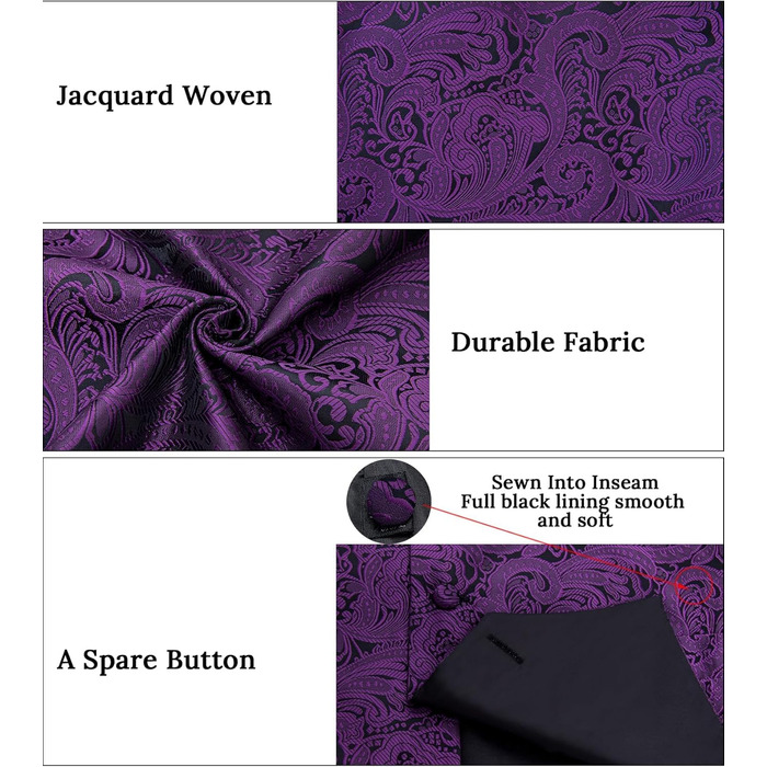 Костюмний аксесуар Dibangu для чоловіків: 7-частинний комплект з краваткою, краватковою шпилькою та нагрудником (XL, фіолетовий/чорний)