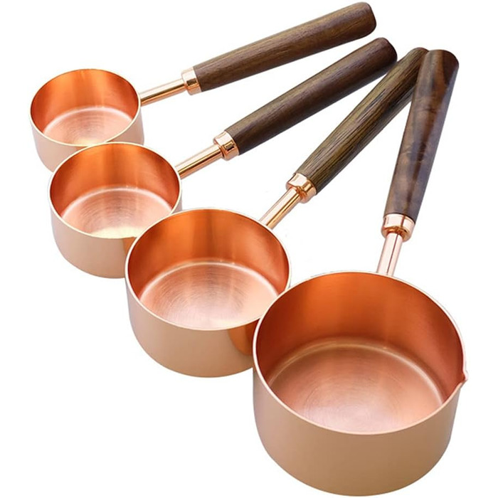 Alnicov Measuring Cups & Measuring Spoons 8-Piece Set, rose gold measuring spoons with walnut handle for the kitchen for measuring various ingredient quantities. For kitchen, cooking, and baking.