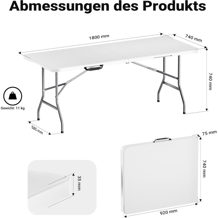 Складний кемпінговий стіл Wiltec 122x60x75 см з ручкою для перенесення - для пікніка, саду, вечірок