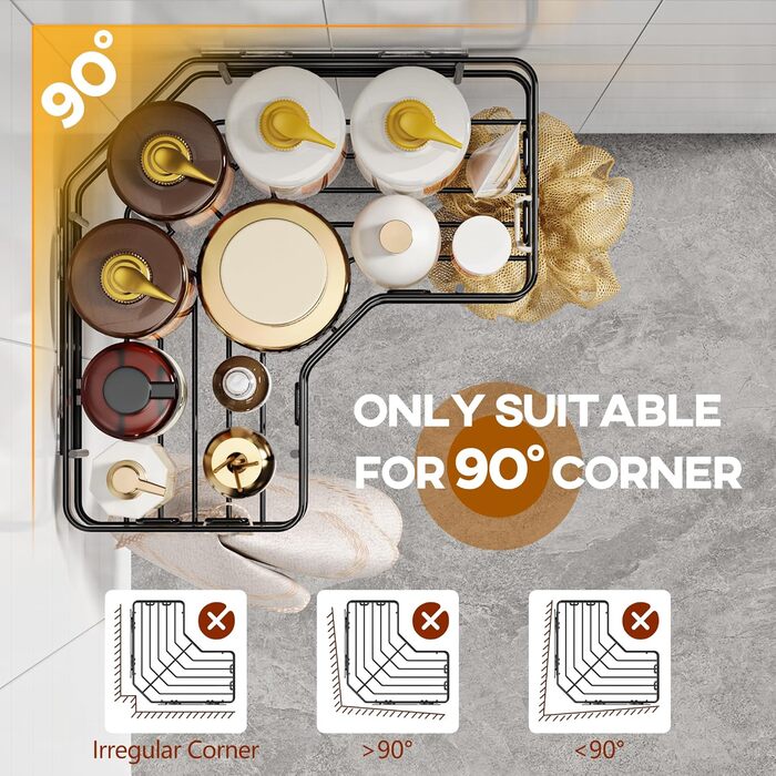 MAXIFFE Дзеркальна поличка для душу з 8 гачками, набір 3 шт, самоклеюча, чорна