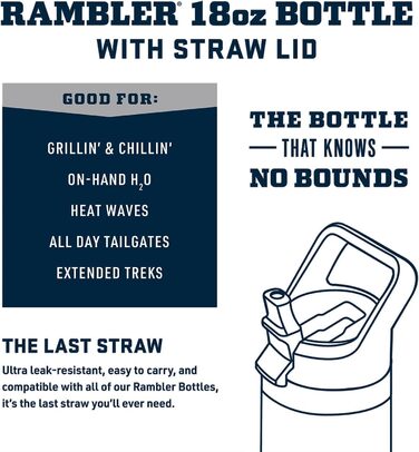 YETI Rambler C Straw Bottle, Stainless Steel Vacuum Insulated Bottle with Straw Cap, 18 oz (532 ml) (Navy)
