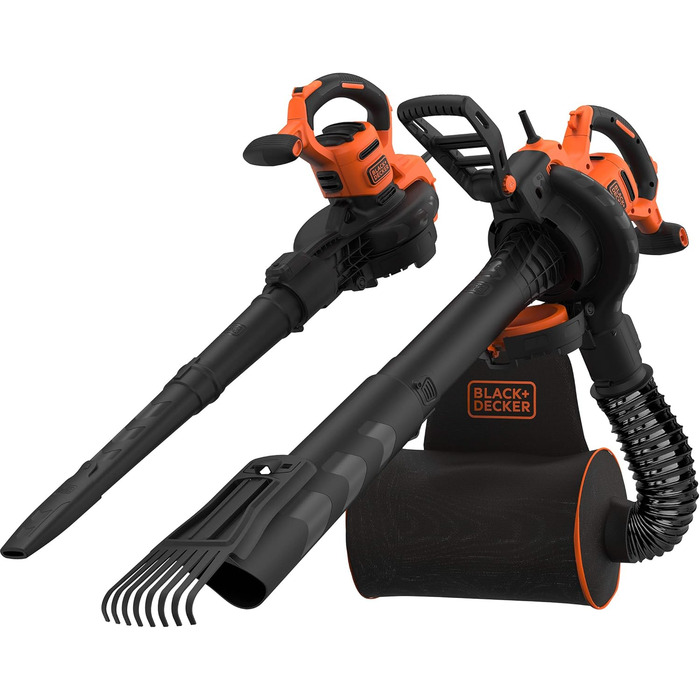 Електричний садовий пилосос-видувач Black+Decker 3000 Вт з подрібнювачем, рюкзаком-мішком 72 л, насадкою-граблями та захисними навушниками 3M Peltor Optime I (SNR 27, до 98 дБ)