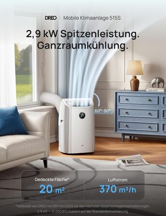 Портативний кондиціонер DREO 10000 BTU з охолодженням без дренажу, керуванням через додаток/голос/пульт, таймером 24 год та функцією вентилятора та осушувача повітря, AC515S