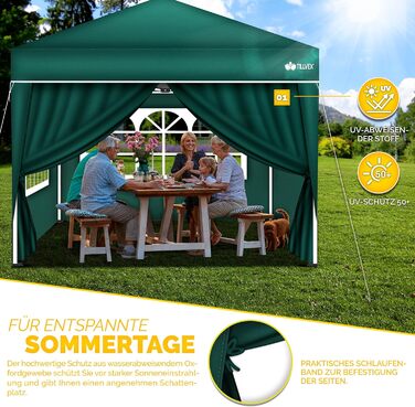 tillvex® for 3x3m Pavilion | Folding Pavilion Side Walls Water-Repellent | Side Windows & Zipper | Side Walls for Garden Tent Party Tent (4x Side Wall, Green)