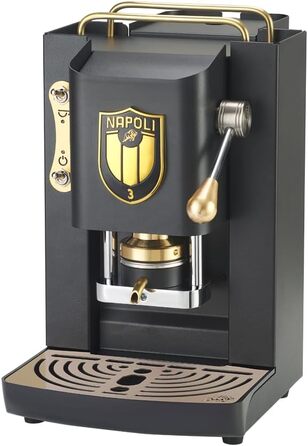 Кавоварка FABER Pro Deluxe Scudetto для ESE-подів 44 мм, матова чорна з латунню, прес для подів, чорний логотип Napoli Campione