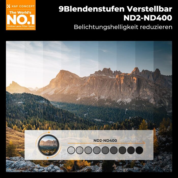 ND фільтр змінної щільності K&F Concept 37mm ND2-ND400 для фотографії пейзажів (Nano-Basic) + 3 серветки для чищення