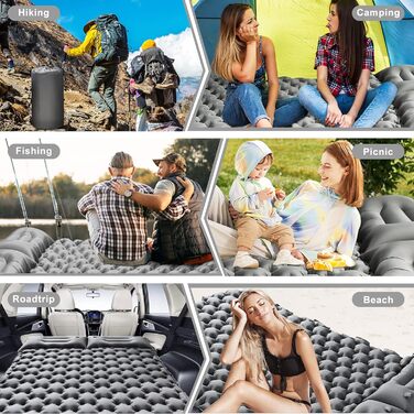 Double Camping Sleeping Pad - Inflatable, Self-Inflating, Ultra-Thick for 2 People with Pillow & Foot Pump - Hiking & Portable