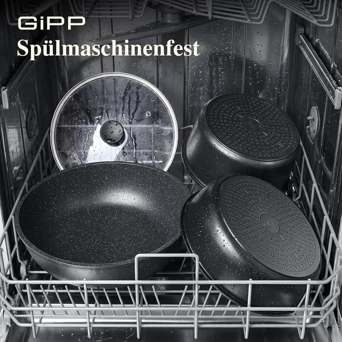 Набір посуду GiPP з каструлями та сковорідками зі знімною ручкою, 19 предметів, чорний